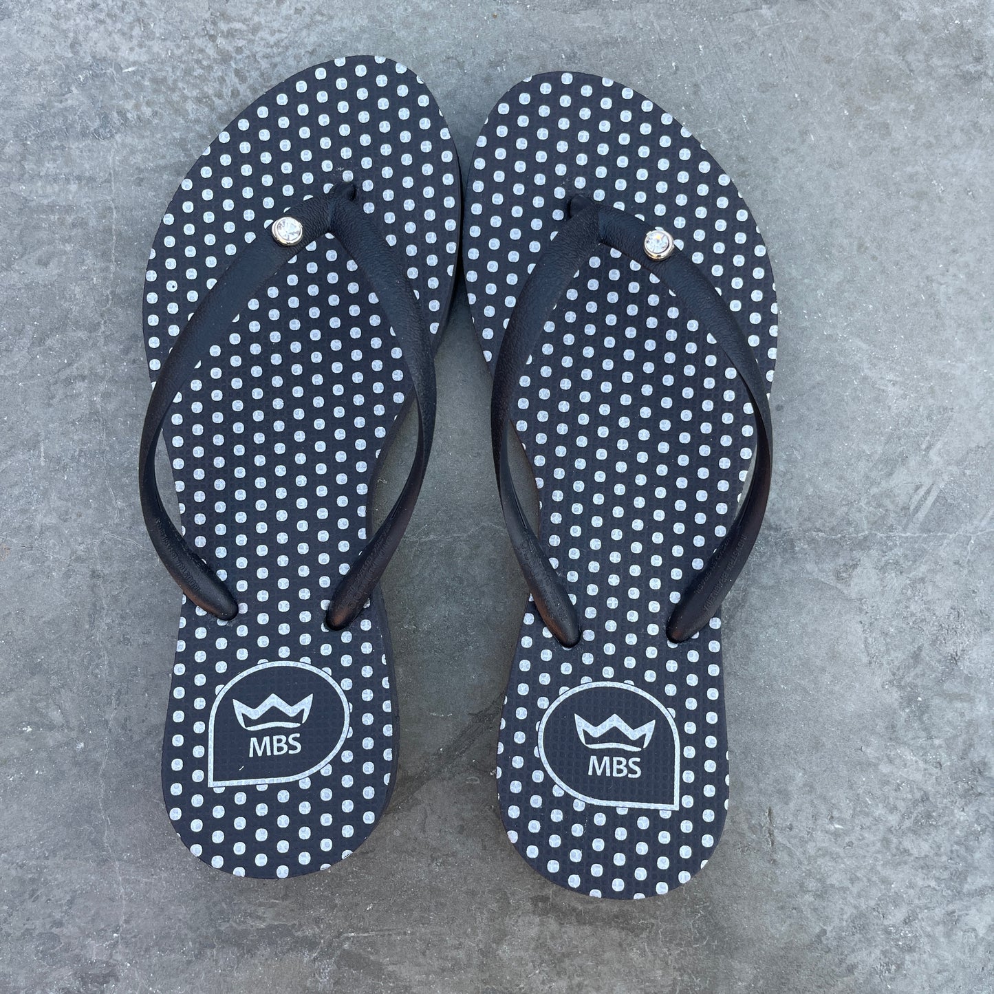 Natural Rubber Flip Flops Black Silver Polka Dots