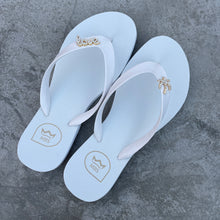 Load image into Gallery viewer, White Love Palm Trees Flip Flops

