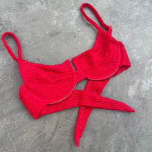Load image into Gallery viewer, Mexican Chili Red Textured Panneled Bikini Top