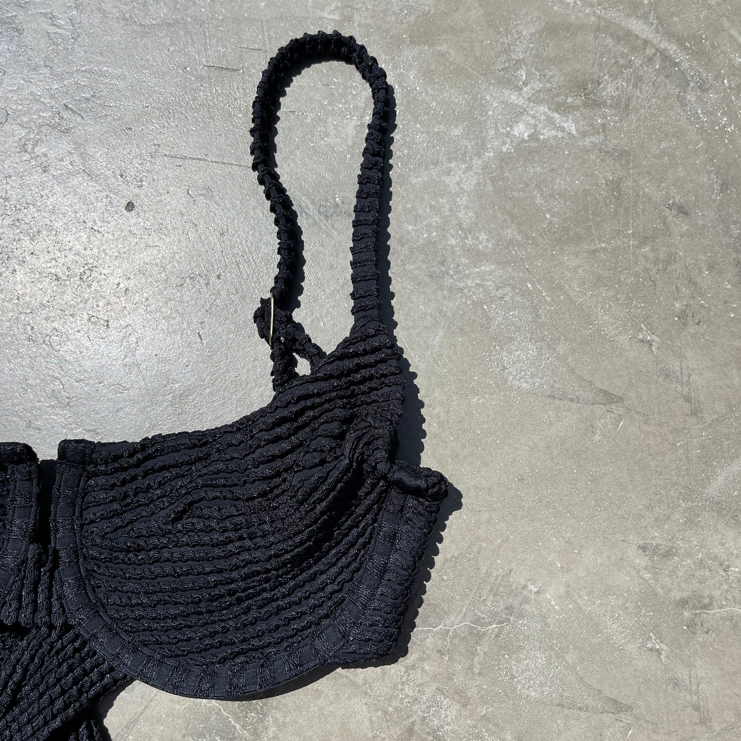 Onyx Black Textured Panneled Bikini Top