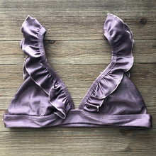 Load image into Gallery viewer, Lavender Triangle With Frills Bralette Top
