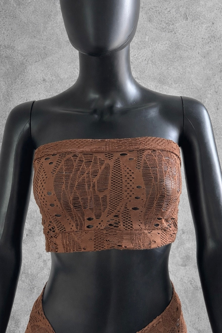 Tulum Brown Macrame Bandeau Crop Top