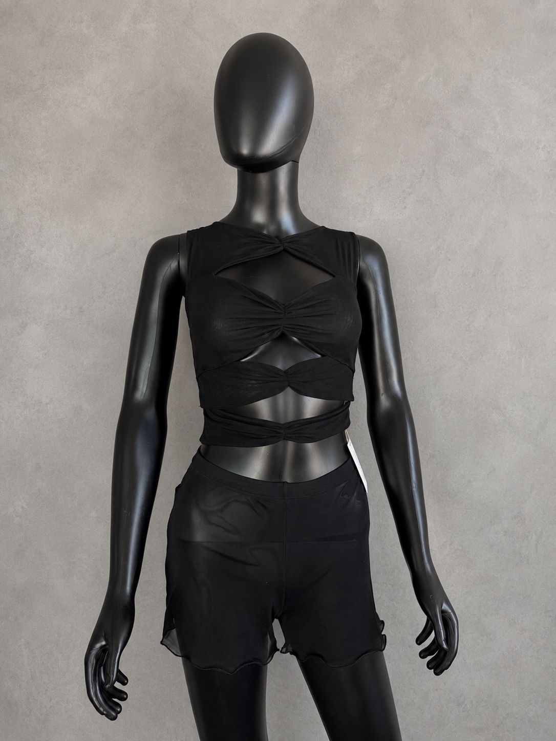 Black Mesh Tule Tank Cut Out Top