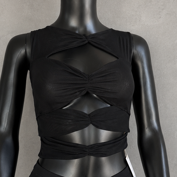 Black Mesh Tule Tank Cut Out Top