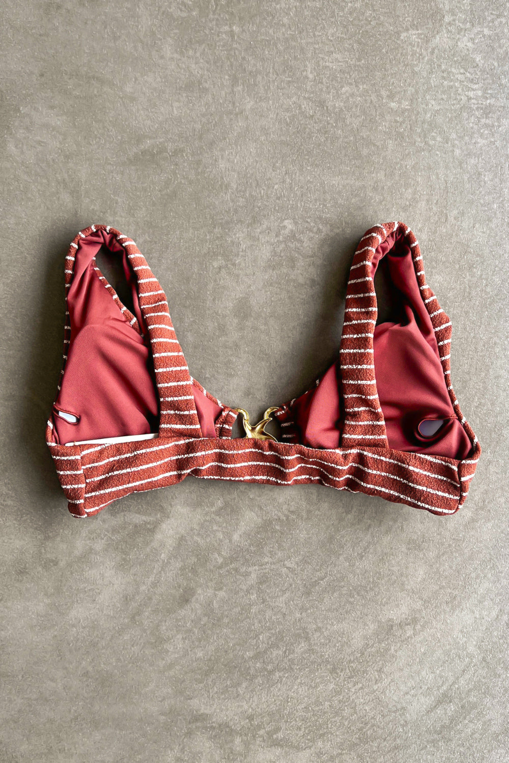 Brown & White Seashore Striped Textured Cassia Bikini Top