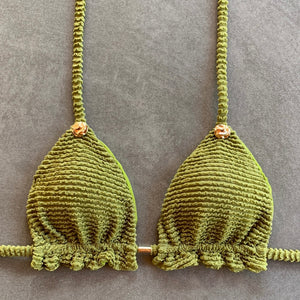 Pistachio Green Textured Triangle Frill Bikini Top