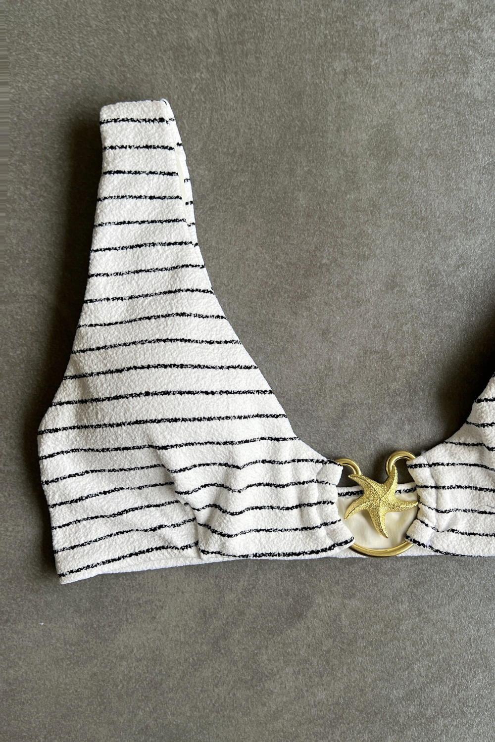 White & Black Seashore Striped Textured Cassia Bikini Top