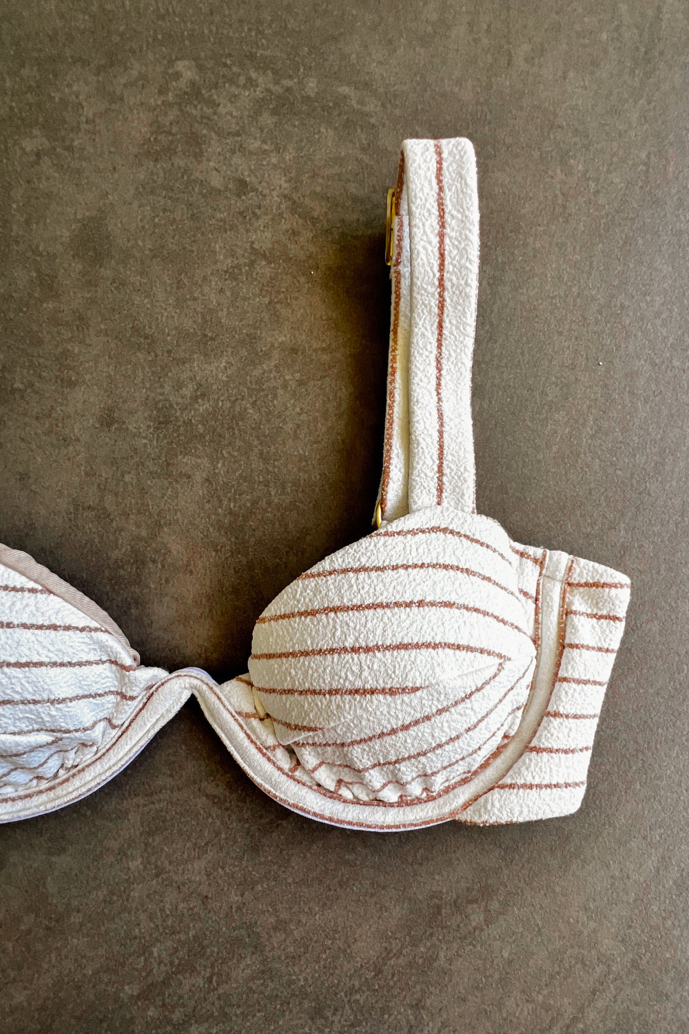 White & Brown Seashore Striped Textured Maya Bikini Top
