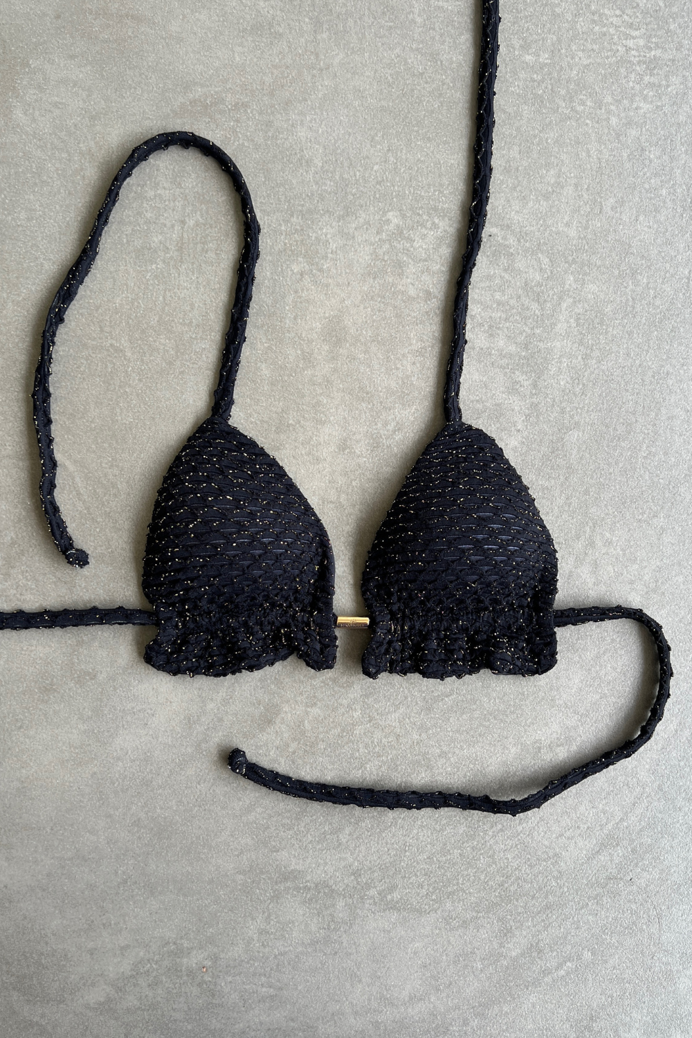 Glamour Black Sparkling Mermaid Weave Textured Triangle Frill Bikini Top