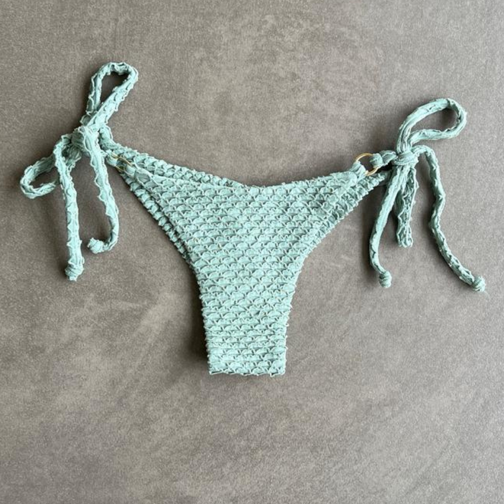 Seafoam Green Sparkling Mermaid Weave Textured Katie Side Tie Bikini Bottom