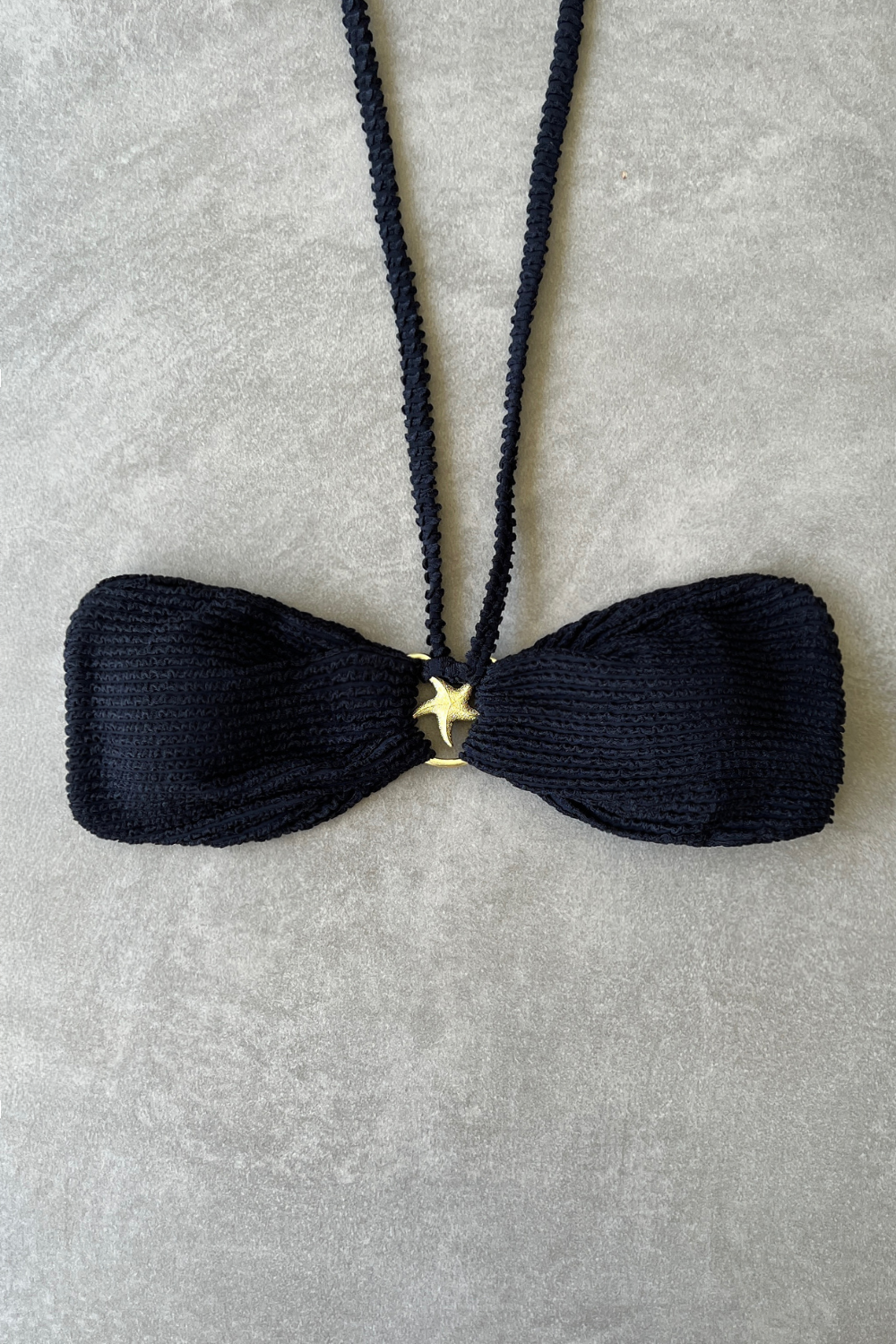 Onyx Black Textured Star Strapless Bikini Top