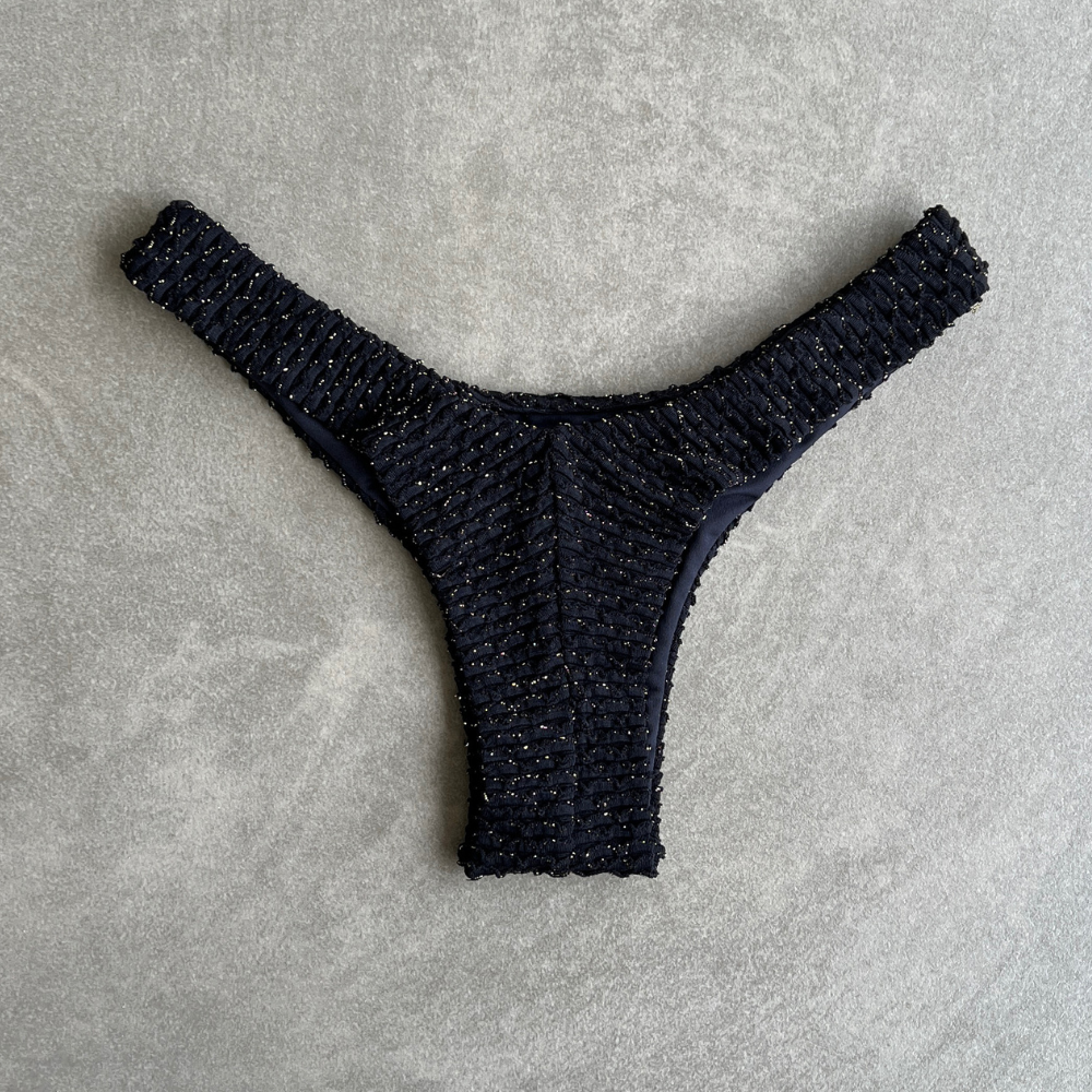 Glamour Black Sparkling Mermaid Weave Textured Bia Bikini Bottom