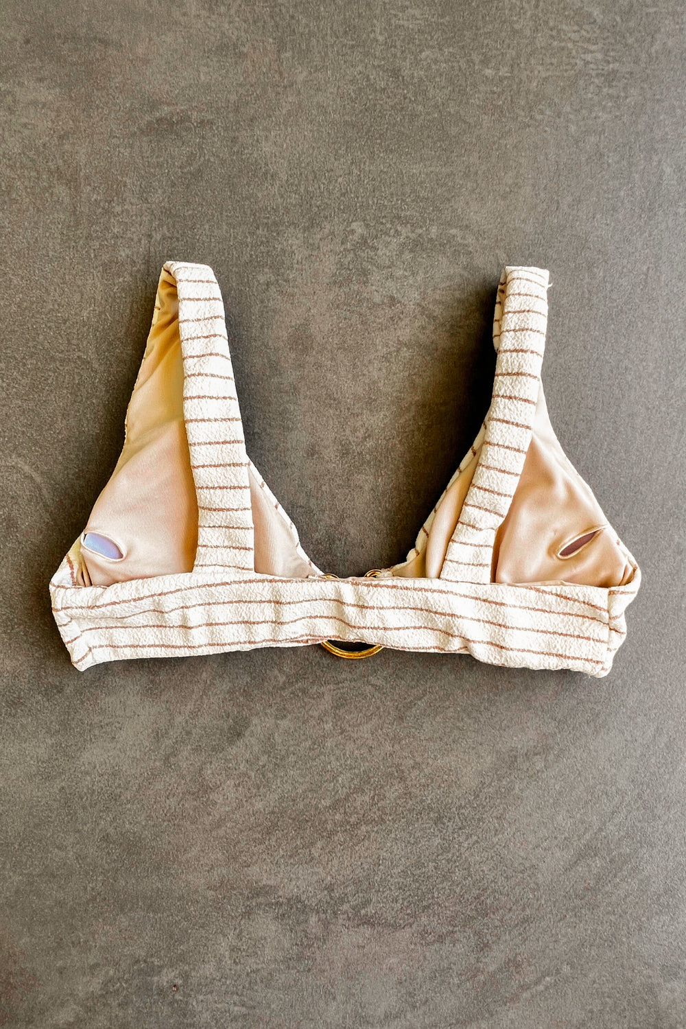 White & Brown Seashore Striped Textured Cassia Bikini Top