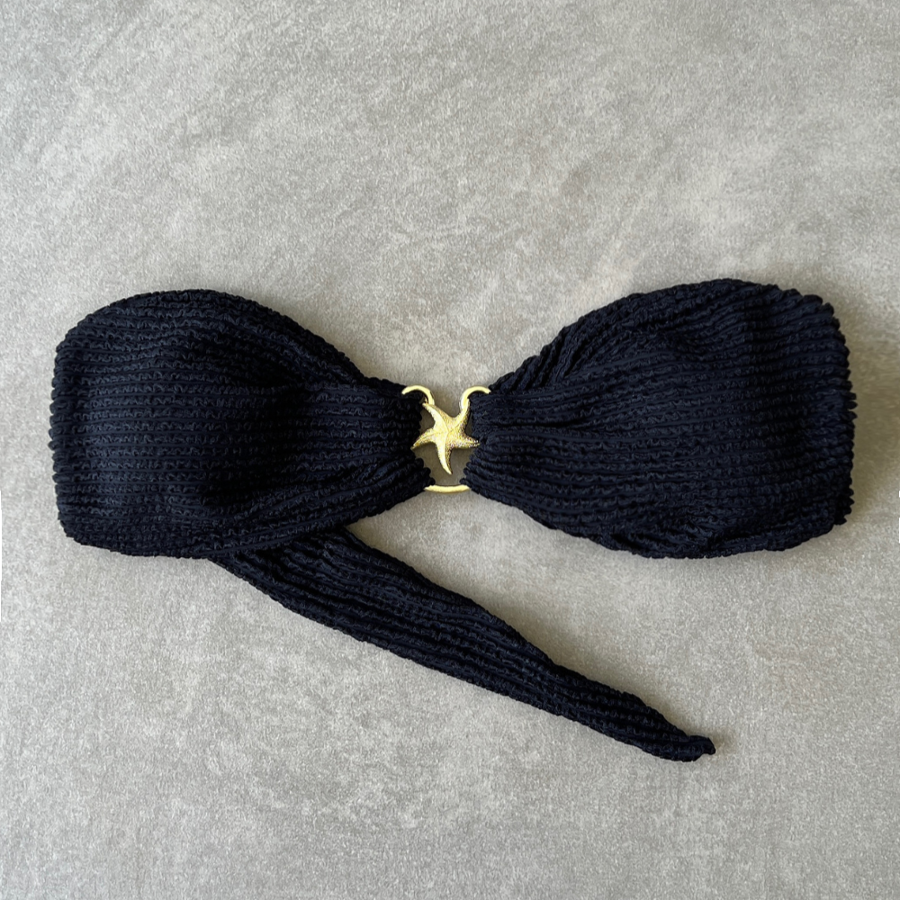 Onyx Black Textured Star Strapless Bikini Top