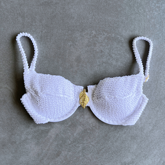 Pure White Textured Panneled Zaya Bikini Top