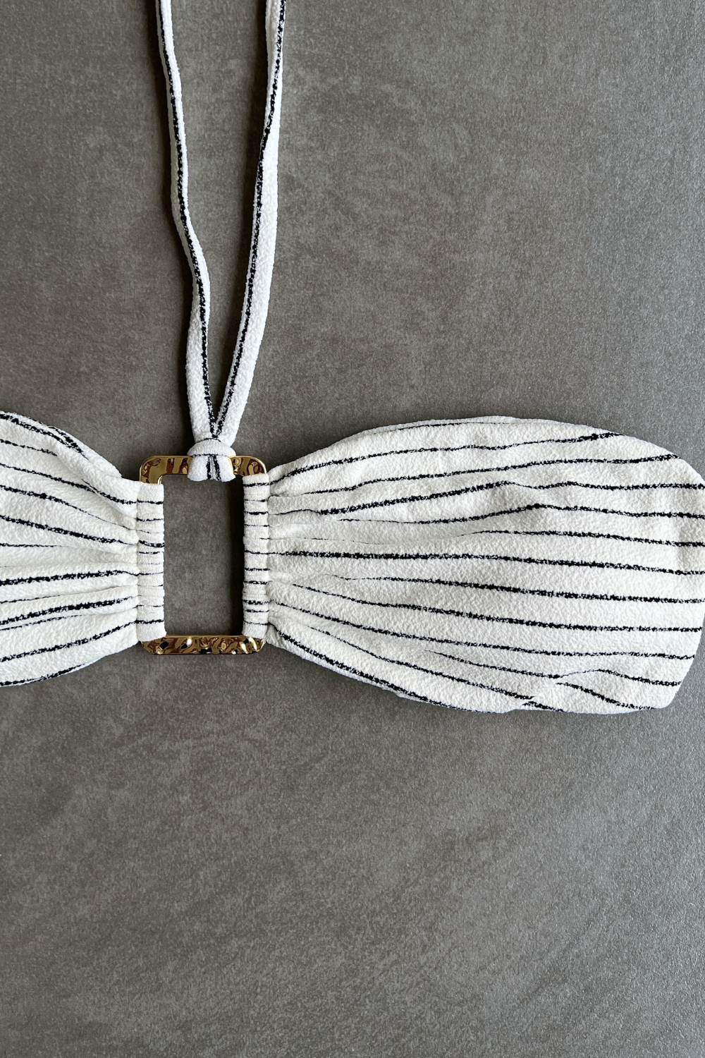 White & Black Seashore Striped Textured Strapless Bikini Top