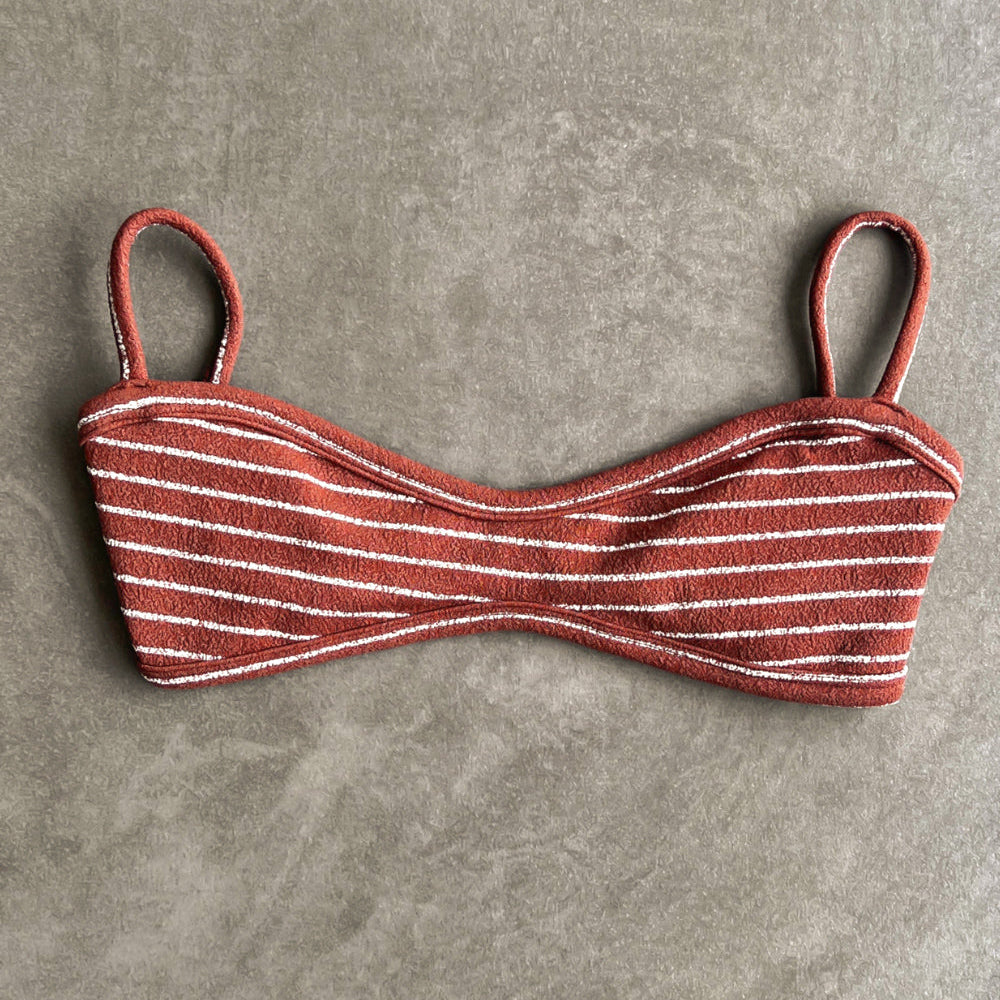 Brown & White Seashore Striped Textured Tati Bikini Top