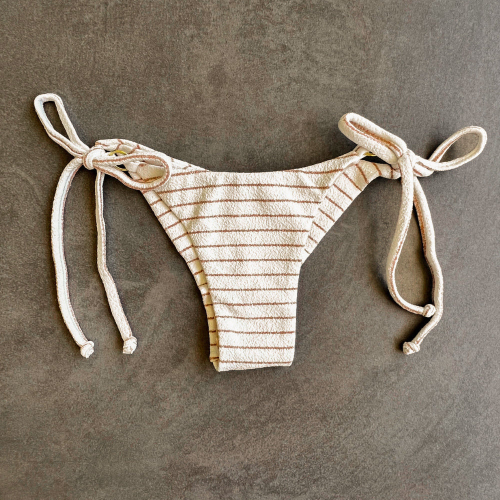 White & Brown Seashore Striped Textured Katie Side Tie Bikini Bottom