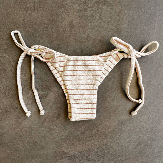 White & Brown Seashore Striped Textured Katie Side Tie Bikini Bottom