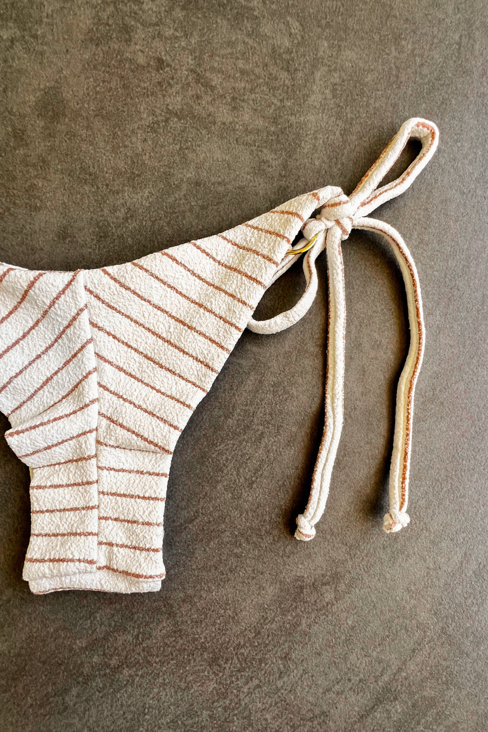 White & Brown Seashore Striped Textured Katie Side Tie Bikini Bottom
