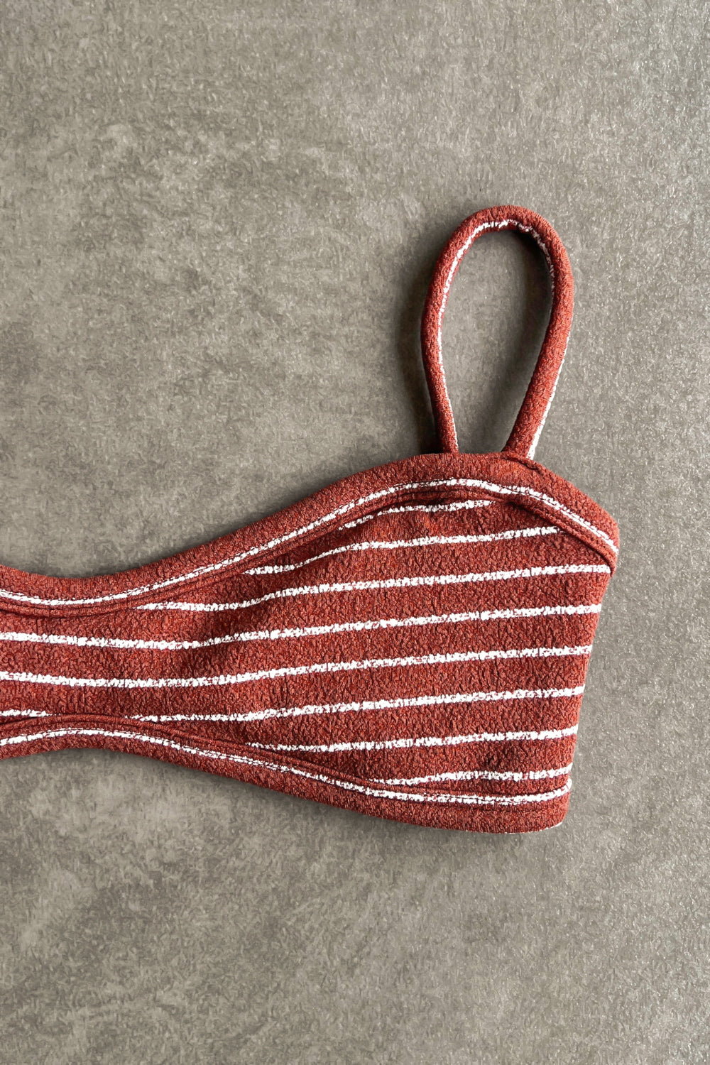 Brown & White Seashore Striped Textured Tati Bikini Top