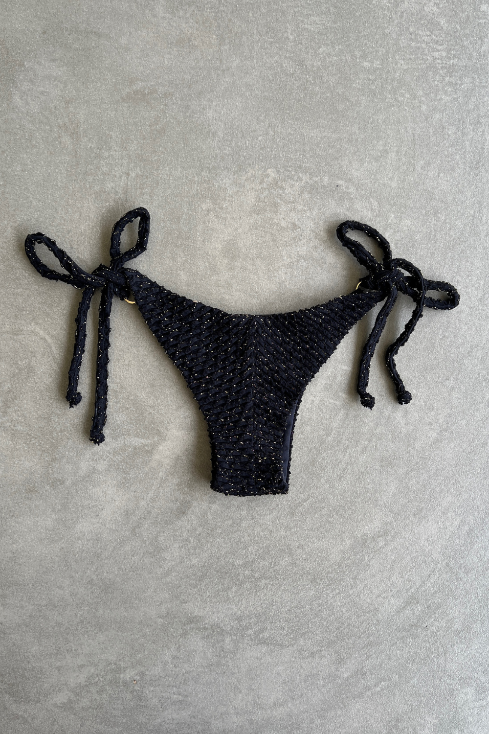 Glamour Black Sparkling Mermaid Weave Textured Katie Side Tie Bikini Bottom