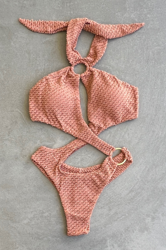 Toffee Brown Sparkling Mermaid Weave Textured Julia One Piece Swimwear