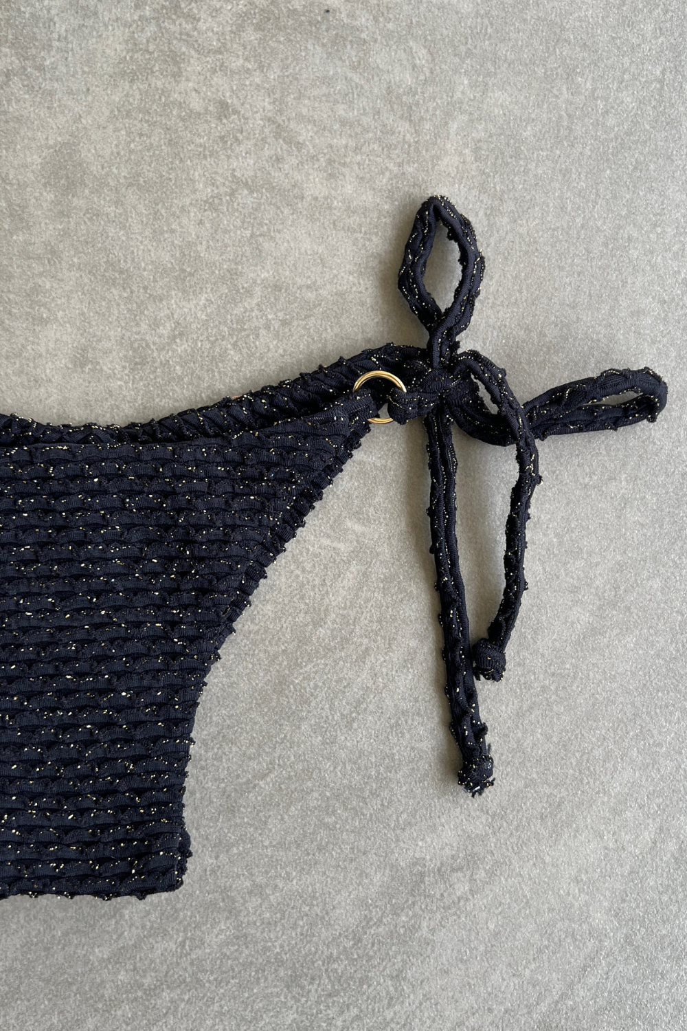 Glamour Black Sparkling Mermaid Weave Textured Katie Side Tie Bikini Bottom