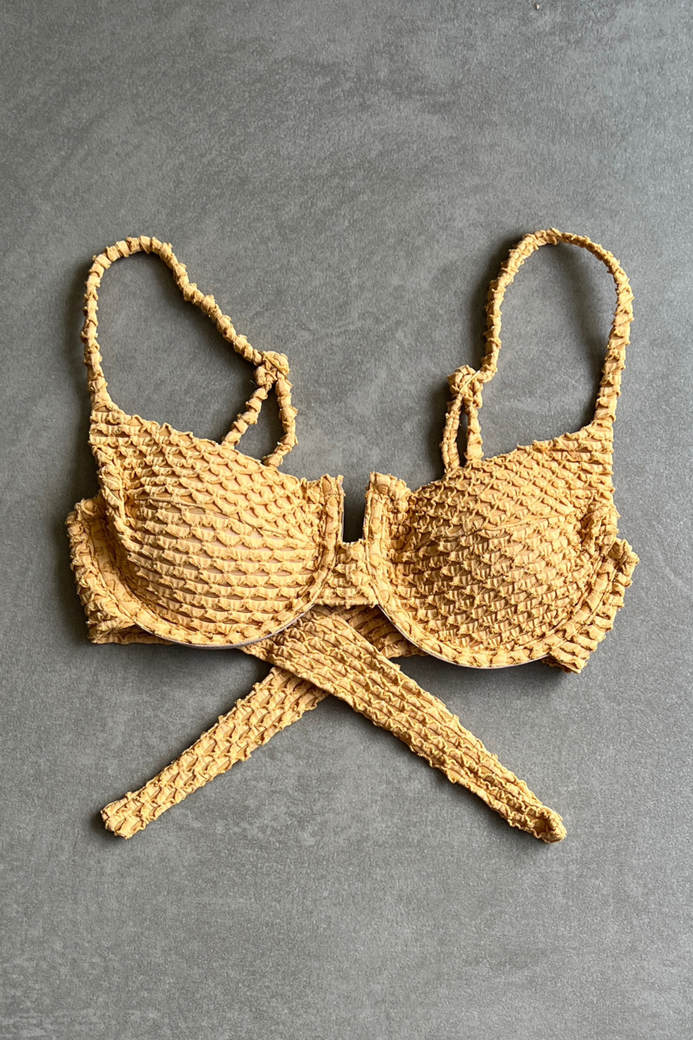 Golden Siren Mermaid Weave Textured Panneled Bikini Top