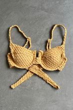 Load image into Gallery viewer, Golden Siren Mermaid Weave Textured Panneled Bikini Top
