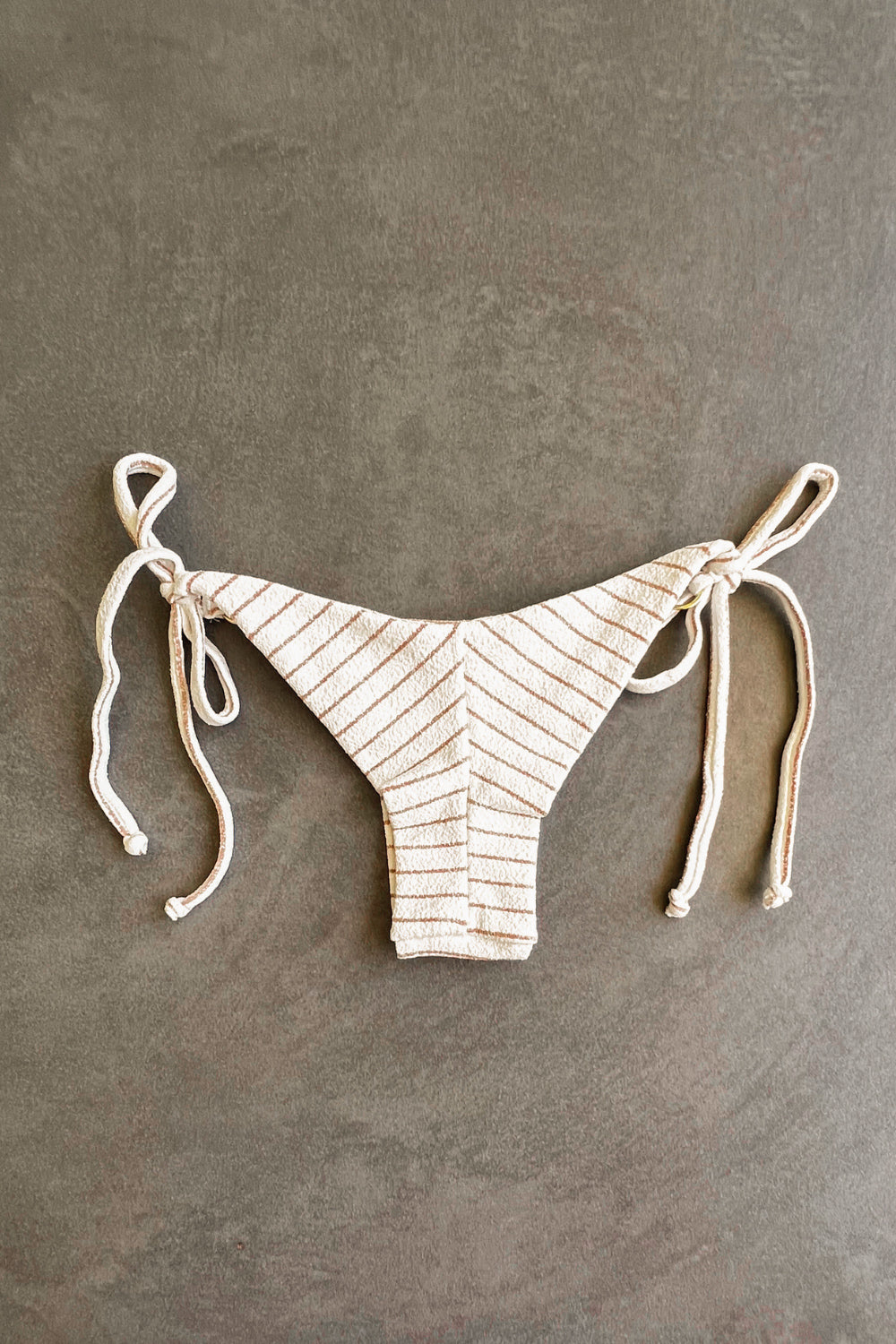 White & Brown Seashore Striped Textured Katie Side Tie Bikini Bottom