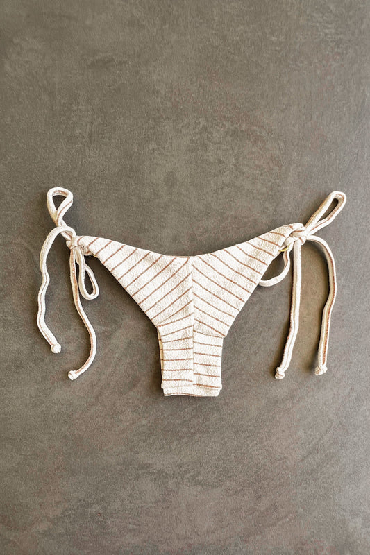White & Brown Seashore Striped Textured Katie Side Tie Bikini Bottom