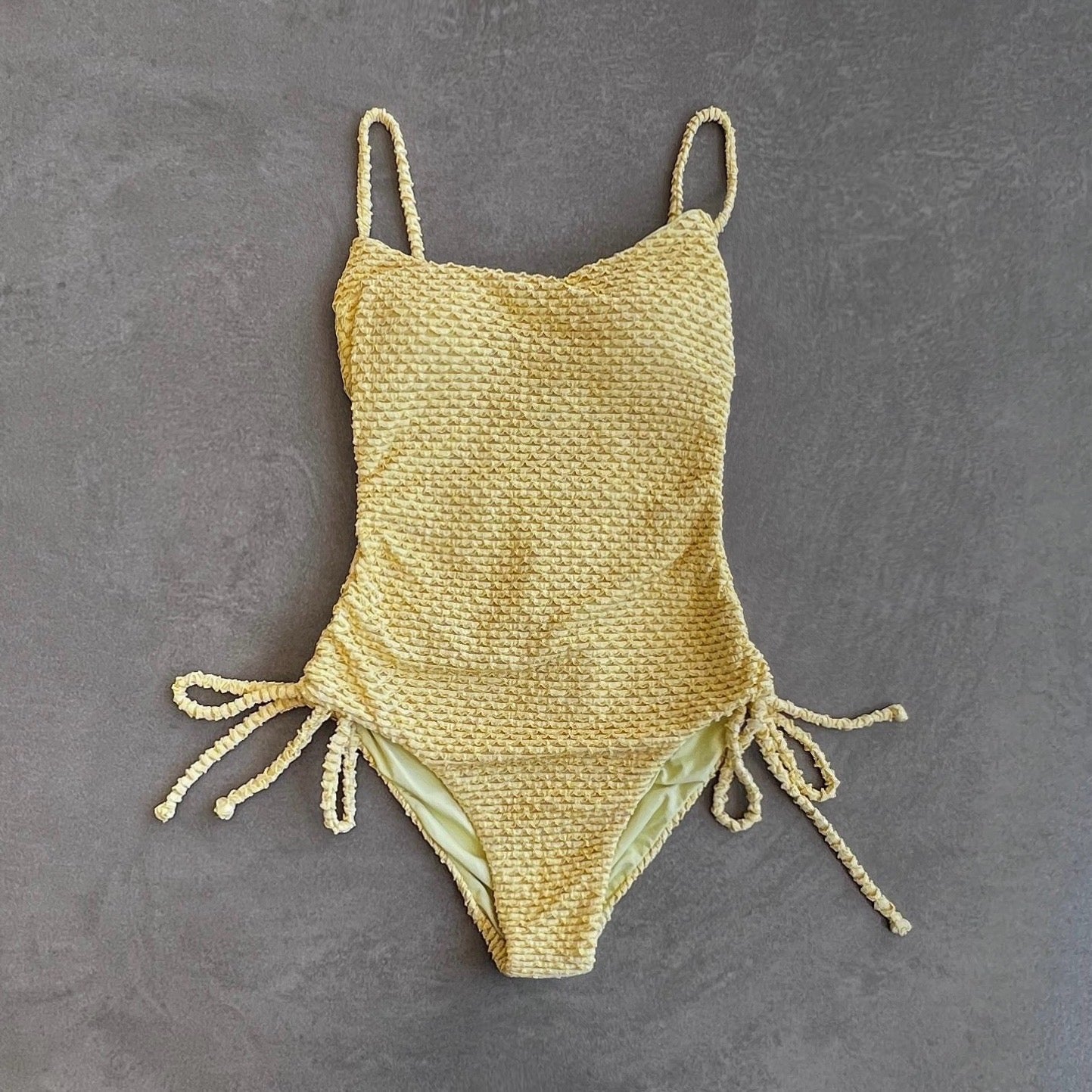 Yellow Sparkling Mermaid Weave Textured Luanda One Piece Swimwear