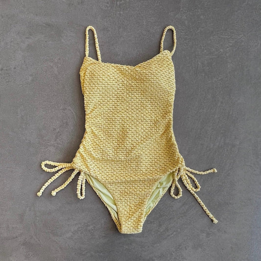 Yellow Sparkling Mermaid Weave Textured Luanda One Piece Swimwear