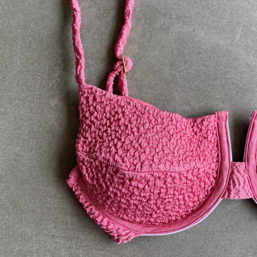 Desert Rose Beehive Textured Panneled Bikini Top