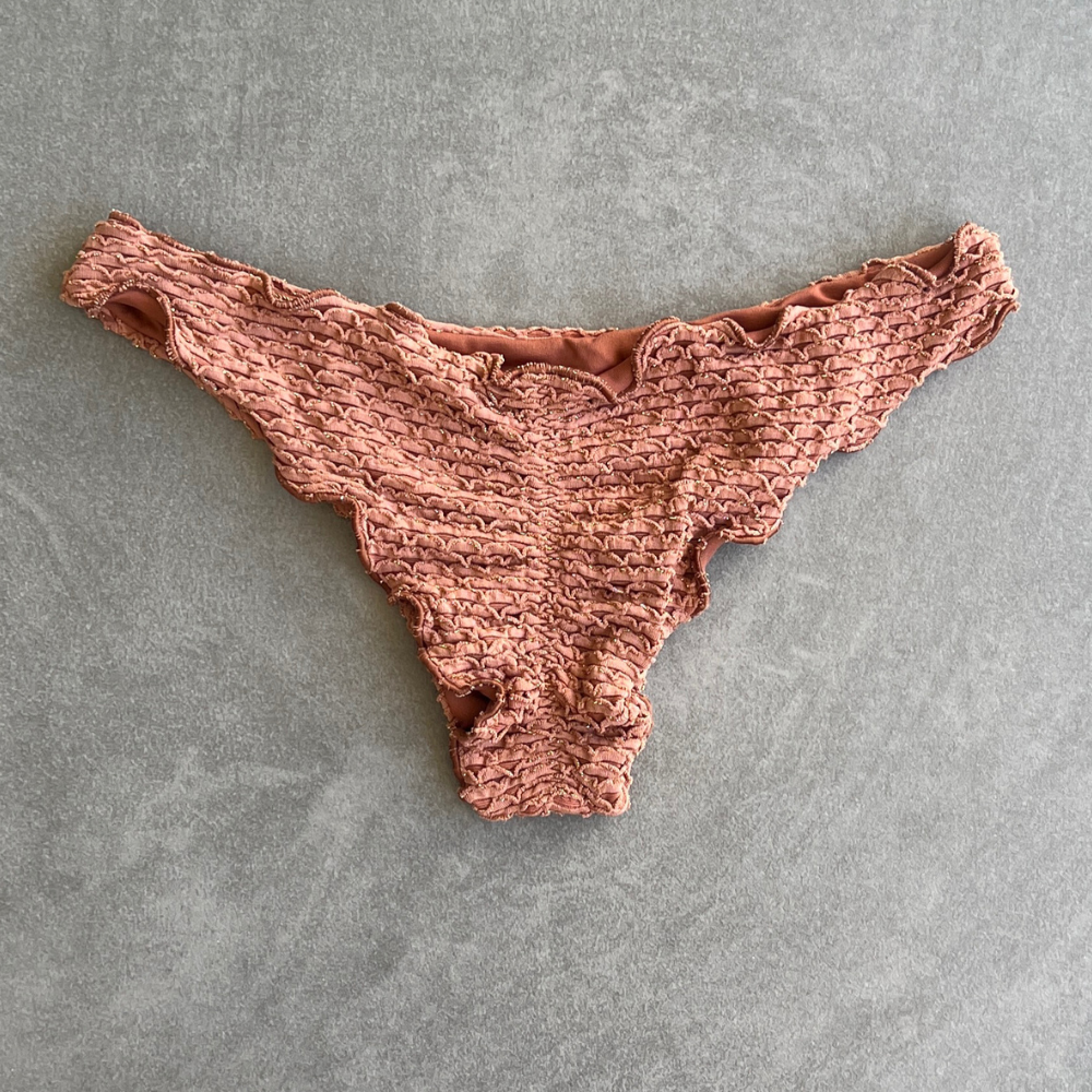 Toffee Brown Sparkling Mermaid Weave Textured Lili Ripple Bikini Bottom
