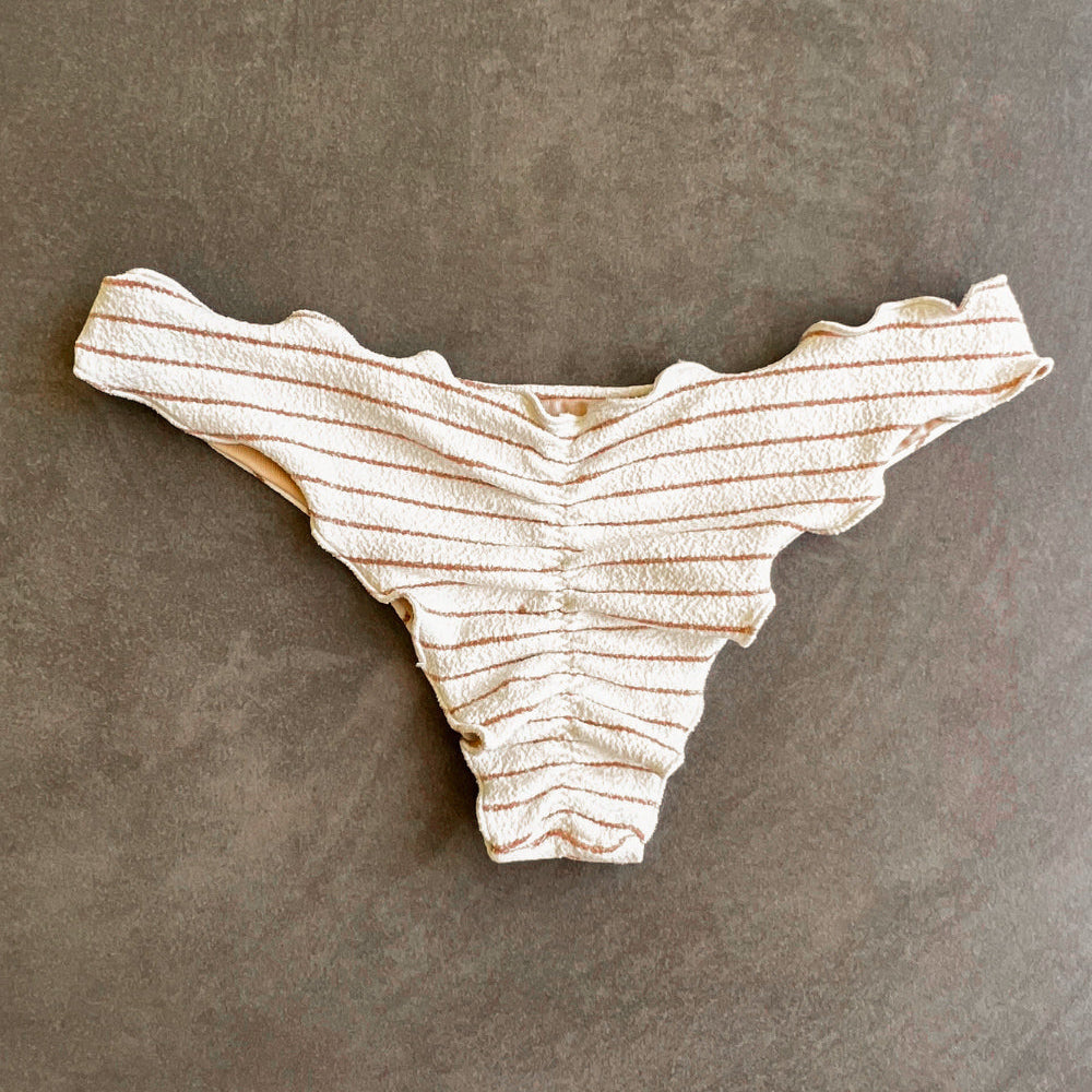 White & Brown Seashore Striped Textured Textured Lili Ripple Bikini Bottom