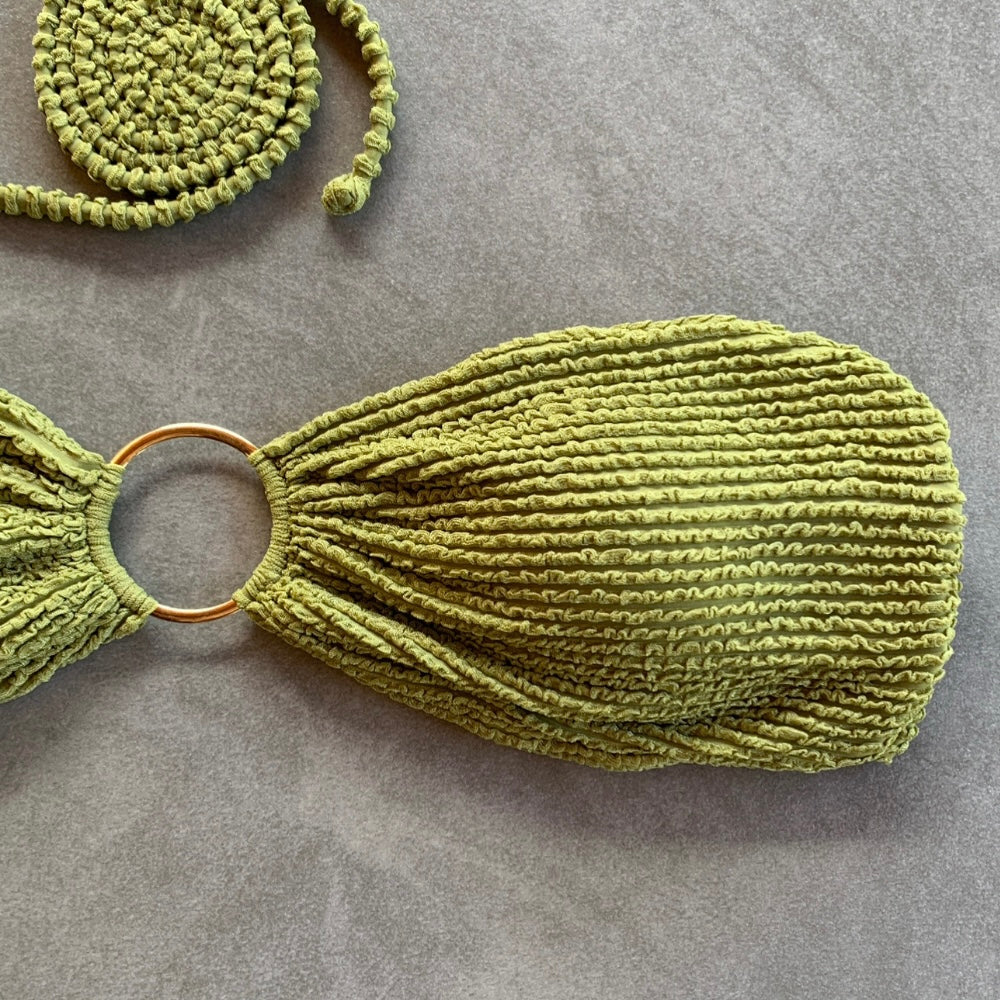 Pistachio Green Textured Strapless Bikini Top