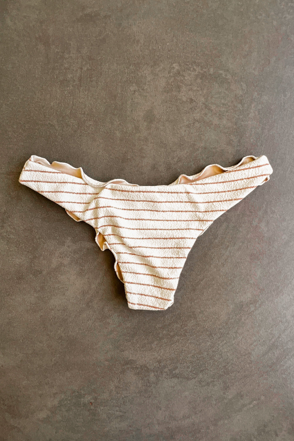 White & Brown Seashore Striped Textured Textured Lili Ripple Bikini Bottom