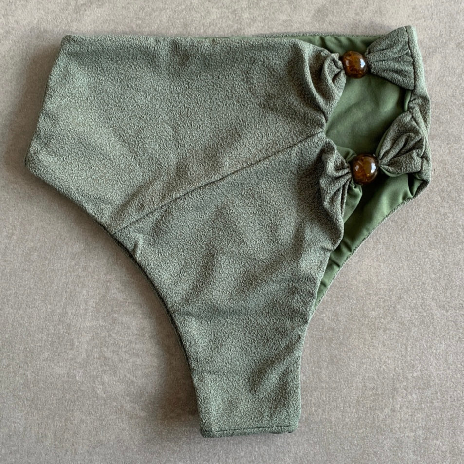 Seashore Textured Fern Green Vera High Waist Bikini Bottom