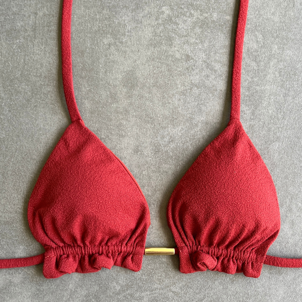 Glazed Cherry Seashore Textured Triangle Frill Bikini Top
