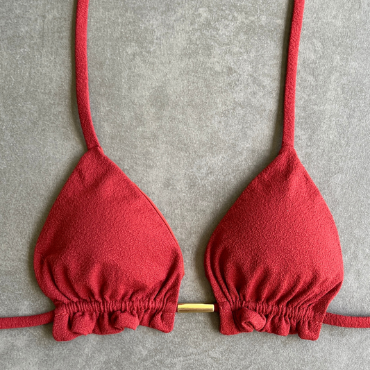 Glazed Cherry Seashore Textured Triangle Frill Bikini Top