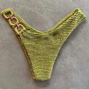 Pistachio Green Textured Bia Metal Bikini Bottom