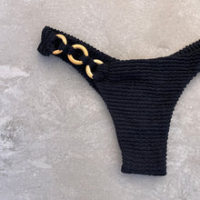 Load image into Gallery viewer, Onyx Black Textured Bia with Rings Bikini Bottom
