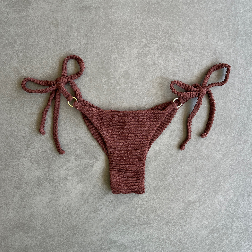 Browned Textured Katie Side Tie Bikini Bottom