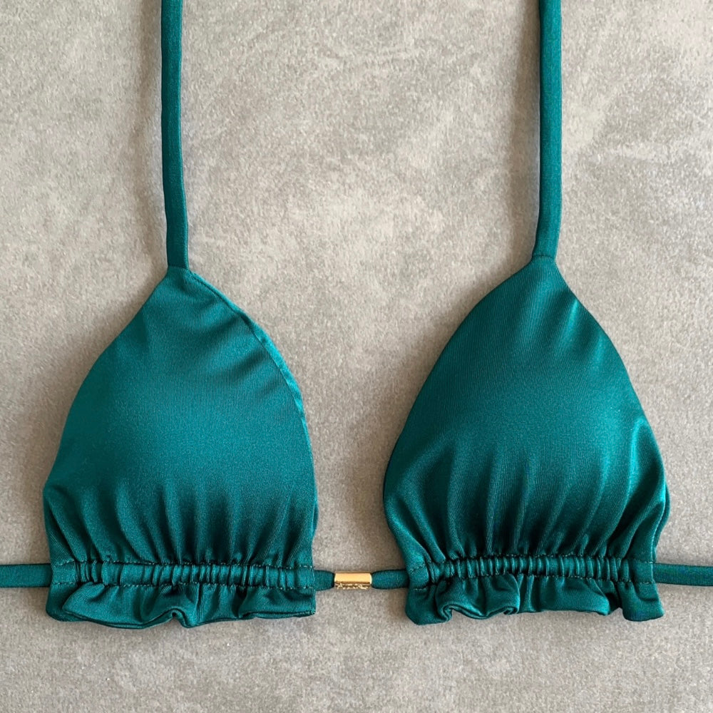 Forest Green Triangle Frill Bikini Top