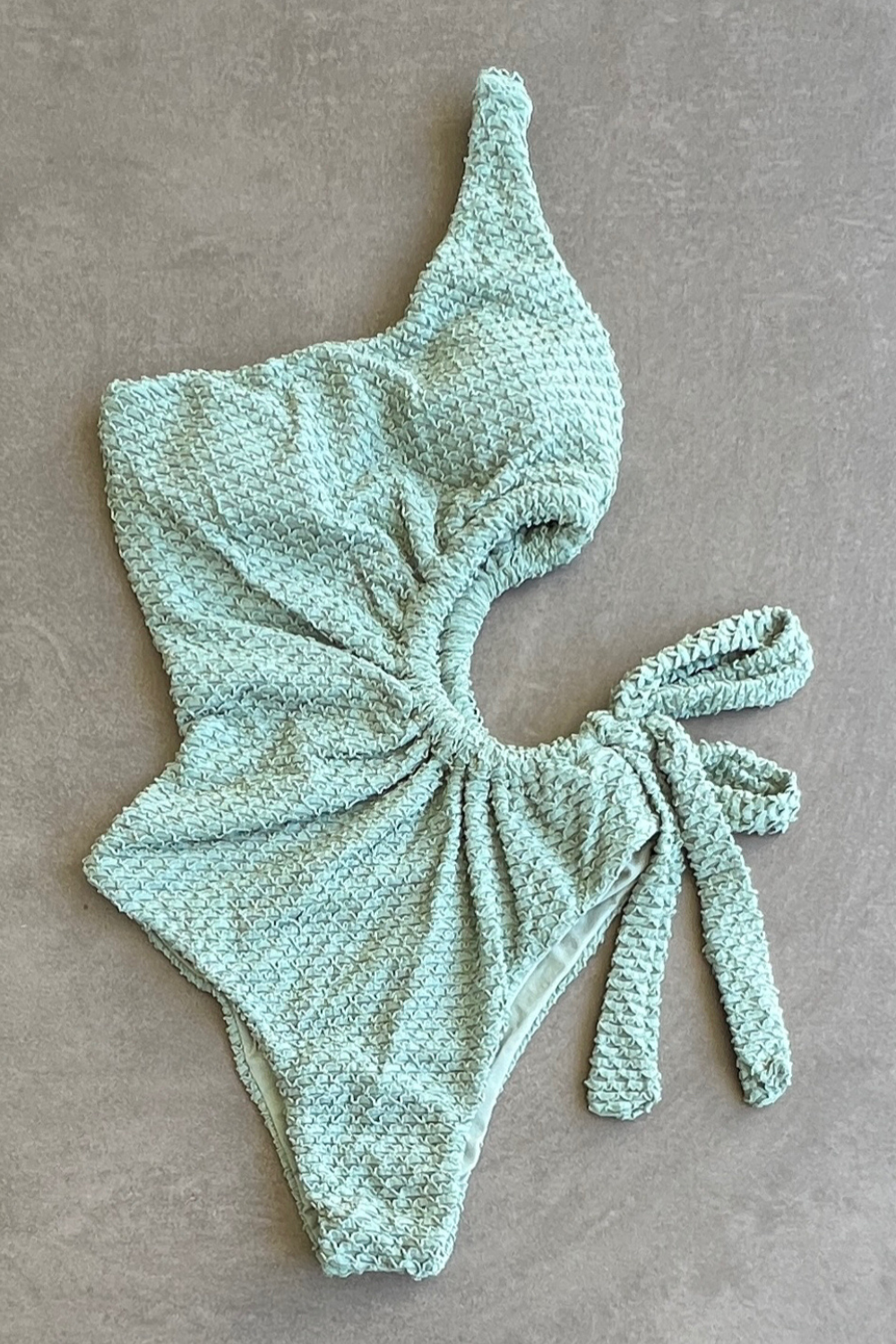 Seafoam Green Sparkling Mermaid Weave Textured One Shoulder One Piece Swimwear