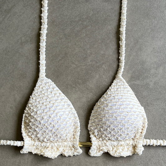 Sparkling Snow Mermaid Weave Textured Triangle Frill Bikini Top