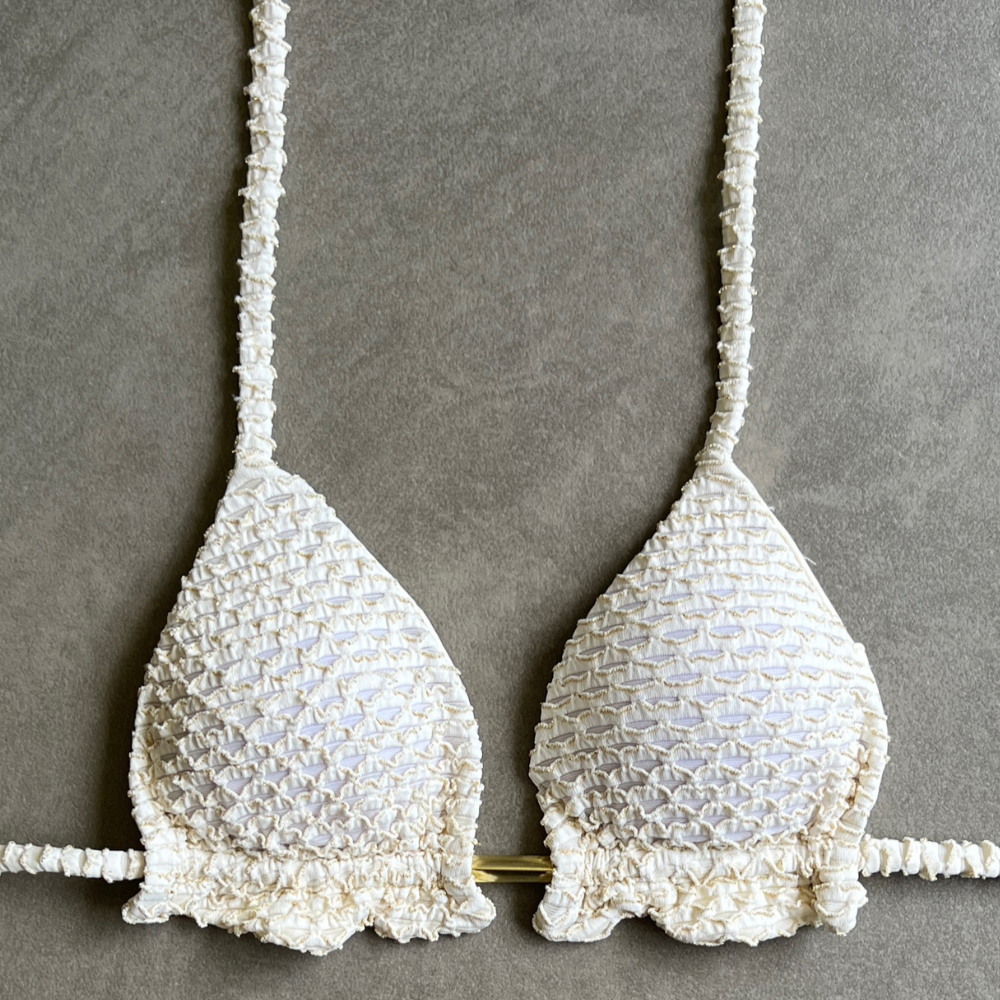 Sparkling Snow Mermaid Weave Textured Triangle Frill Bikini Top