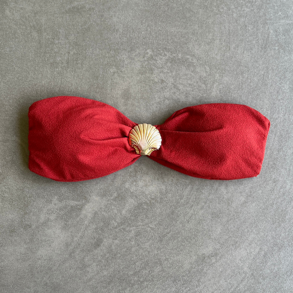 Glazed Cherry Seashore Textured Strapless Bikini Top